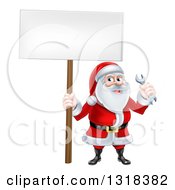 Poster, Art Print Of Happy Christmas Santa Holding A Spanner Wrench And Blank Sign