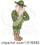 Cartoon White Male Army Sergeant With Folded Arms Looking Stern