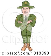 Cartoon Caucasian Male Army Sergeant With Folded Arms Looking Stern