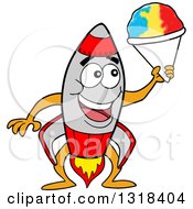 Clipart Of A Cartoon Rocket Character Holding A Shaved Ice Cone Royalty Free Vector Illustration