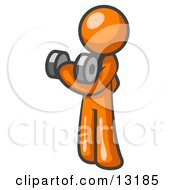 Orange Man Lifting Weights With A Dumbell