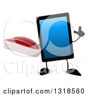 Clipart Of A 3d Tablet Computer Character Holding Up A Finger And A Beef Steak Royalty Free Illustration by Julos