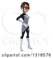 Clipart Of A 3d Bespectacled Brunette White Female Super Hero In A Black And White Suit Facing Right Hands On Hips Royalty Free Illustration by Julos