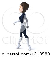 Clipart Of A 3d Brunette White Female Super Hero In A Black And White Suit Walking To The Left Royalty Free Illustration by Julos