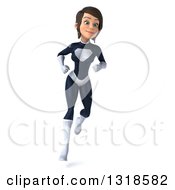 Clipart Of A 3d Brunette White Female Super Hero In A Black And White Suit Running Royalty Free Illustration by Julos