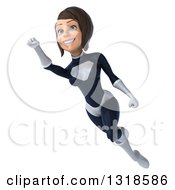 Clipart Of A 3d Brunette White Female Super Hero In A Black And White Suit Flying 2 Royalty Free Illustration by Julos