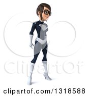 Clipart Of A 3d Bespectacled Brunette White Female Super Hero In A Black And White Suit Facing Right Royalty Free Illustration by Julos