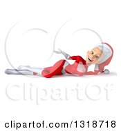 Clipart Of A 3d Young White Female Christmas Super Hero Santa Resting On Her Side And Presenting Royalty Free Illustration by Julos