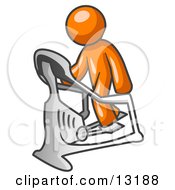 Orange Man Exercising On A Stair Climber During A Cardio Workout In A Fitness Gym by Leo Blanchette