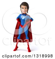 Clipart Of A 3d Young Brunette White Female Super Hero In A Blue And Red Suit Hands On Her Hips Royalty Free Illustration by Julos