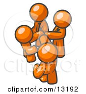 Group Of Orange Businessmen Going In Together On A Deal Clipart Illustration by Leo Blanchette