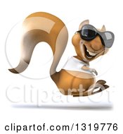 3d Casual Squirrel Wearing A White T Shirt And Sunglasses Hopping And Facing Right