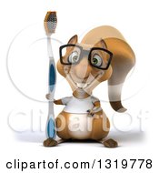 3d Bespectacled Casual Squirrel Wearing A White T Shirt And Holding A Giant Toothbrush