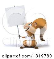 3d Casual Squirrel Wearing A White T Shirt And Holding Up A Blank Sign