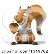 3d Casual Squirrel Wearing A White T Shirt Holding And Pointing To An Acorn