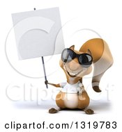 3d Casual Squirrel Wearing A White T Shirt And Sunglasses Holding Up A Blank Sign