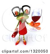 Clipart Of A 3d Bespectacled Green Female Springer Frog Holding Up A Glass Of Red Wine Royalty Free Illustration