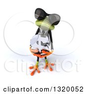 Clipart Of A 3d Green Business Springer Frog Wearing Sunglasses Looking Up And Holding A Dollar Symbol Royalty Free Illustration