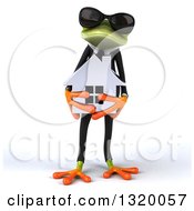Clipart Of A 3d Green Business Or Realtor Springer Frog Wearing Sunglasses Holding A House Royalty Free Illustration