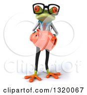 Clipart Of A 3d Bespectacled Green Doctor Springer Frog Standing And Holding A Piggy Bank Royalty Free Illustration