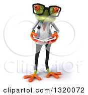 Clipart Of A 3d Bespectacled Green Doctor Springer Frog Reading A Book Royalty Free Illustration