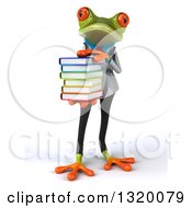 Clipart Of A 3d Green Doctor Springer Frog Holding A Stack Of Books Royalty Free Illustration