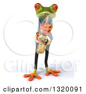 Clipart Of A 3d Green Doctor Springer Frog Playing A Saxophone Royalty Free Illustration