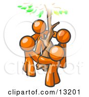 Group Of 4 Orange Man Standing In A Circle Around A Tree