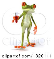 Clipart Of A 3d Green Springer Frog Walking And Holding Blood In A Test Tube Royalty Free Illustration