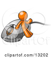 Orange Man Leaning Against A Computer Mouse Clipart Illustration by Leo Blanchette #COLLC13202-0020