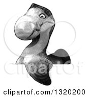 Clipart Of A Grayscale Printed Styled Dodo Bird Over A Sign Royalty Free Illustration