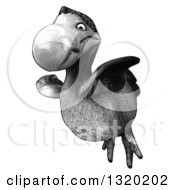 Clipart Of A Grayscale Printed Styled Dodo Bird Flying To The Left Royalty Free Illustration