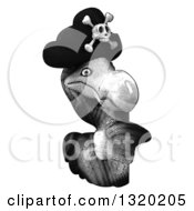 Clipart Of A Grayscale Printed Styled Dodo Pirate Bird Pointing Around A Sign Royalty Free Illustration