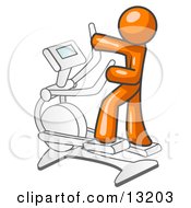 Orange Man Exercising On A Cross Trainer In A Gym by Leo Blanchette