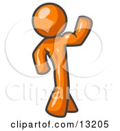 Orange Man Flexing His Muscles Clipart Illustration