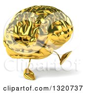 Clipart Of A 3d Gold Brain Character Walking To The Right Royalty Free Illustration by Julos
