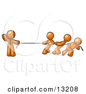 Strong Orange Man Holding One End Of Rope While Three Others Pull On The Other Side During Tug Of War Clipart Illustration by Leo Blanchette
