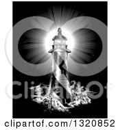 Poster, Art Print Of Spiral Lighthouse And Shining Beacon Engraved On Black 2