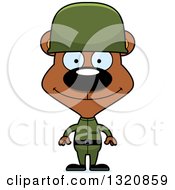 Cartoon Happy Brown Bear Army Soldier