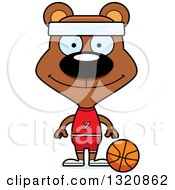Poster, Art Print Of Cartoon Happy Brown Bear Basketball Player