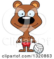 Poster, Art Print Of Cartoon Happy Brown Bear Beach Volleyball Player