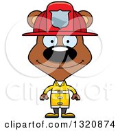 Poster, Art Print Of Cartoon Happy Brown Bear Fireman
