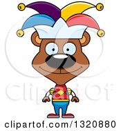 Clipart Of A Cartoon Happy Brown Bear Jester Royalty Free Vector Illustration by Cory Thoman