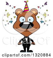 Poster, Art Print Of Cartoon Happy Brown New Year Party Bear