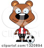 Clipart Of A Cartoon Happy Brown Bear Soccer Player Royalty Free Vector Illustration