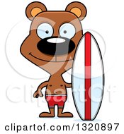 Clipart Of A Cartoon Happy Brown Bear Surfer Royalty Free Vector Illustration