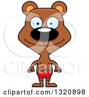 Cartoon Happy Brown Bear In Swim Shorts