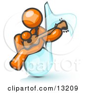 Orange Man Sitting On A Music Note And Playing A Guitar Clipart Illustration by Leo Blanchette
