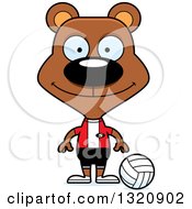 Poster, Art Print Of Cartoon Happy Brown Bear Volleyball Player