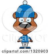 Cartoon Happy Brown Bear In Winter Clothes
